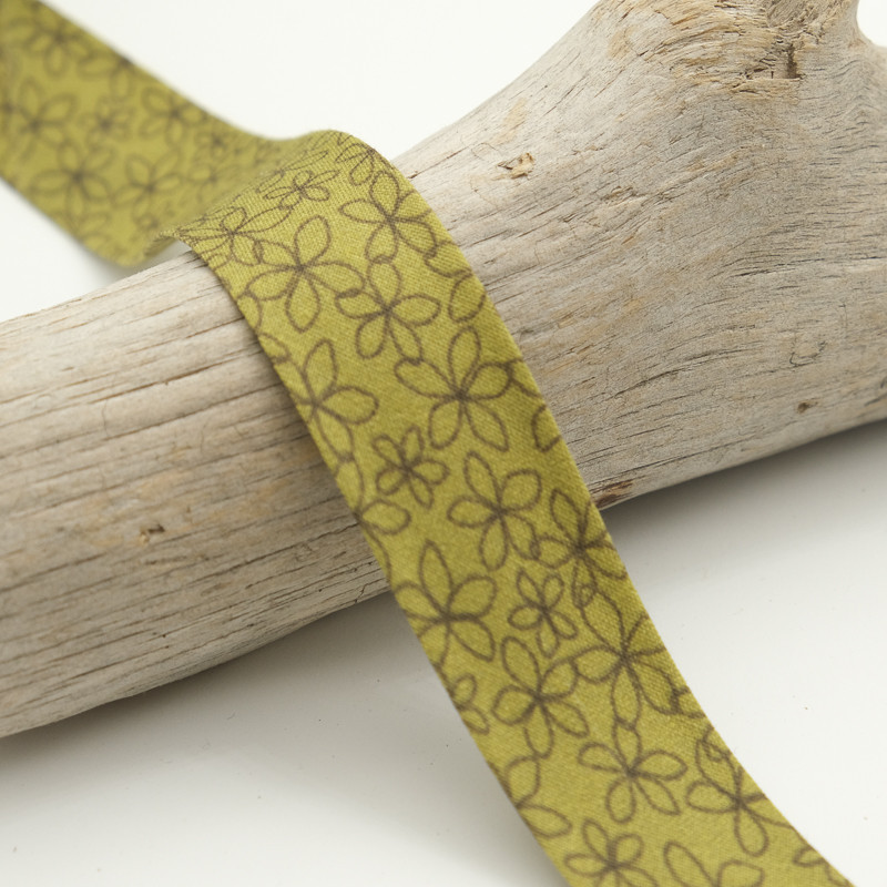 25MM Printed Bias Tape Yellow Lily Flower